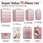 Veken 11 Set Compression Packing Cubes for Travel Essentials,Compressible Expandable Large Luggage Suitcase Organizer Bags for Clothing,Durable Space Saver Storage Bags with Toiletry Bags(Light Coral)