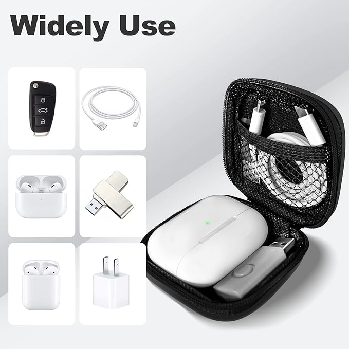 Square + Round Earbud Case Portable EVA Carrying Case Storage Bag Cell Phone Accessories Organizer with Carabiner for Earphone, Earbud, Earpieces, SD Memory Card, Camera Chips,Black