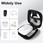 Square + Round Earbud Case Portable EVA Carrying Case Storage Bag Cell Phone Accessories Organizer with Carabiner for Earphone, Earbud, Earpieces, SD Memory Card, Camera Chips,Black