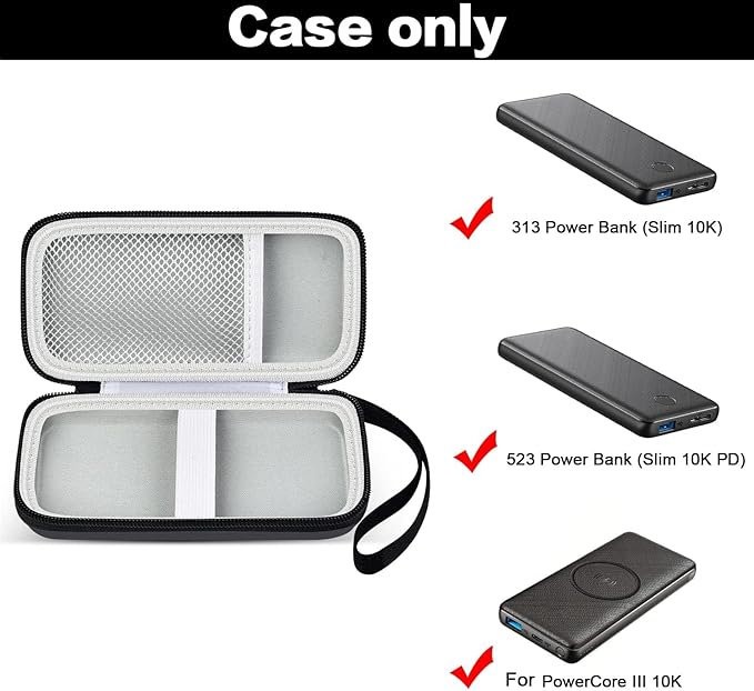 Case Compatible with Anker Portable Charger, 313 Power Bank (for PowerCore Slim 10K) / 523 Power Bank (Slim 10K PD) 10000mAh Battery Pack. 10K Battery Pack Storage Holder Bag (Box Only)- Black
