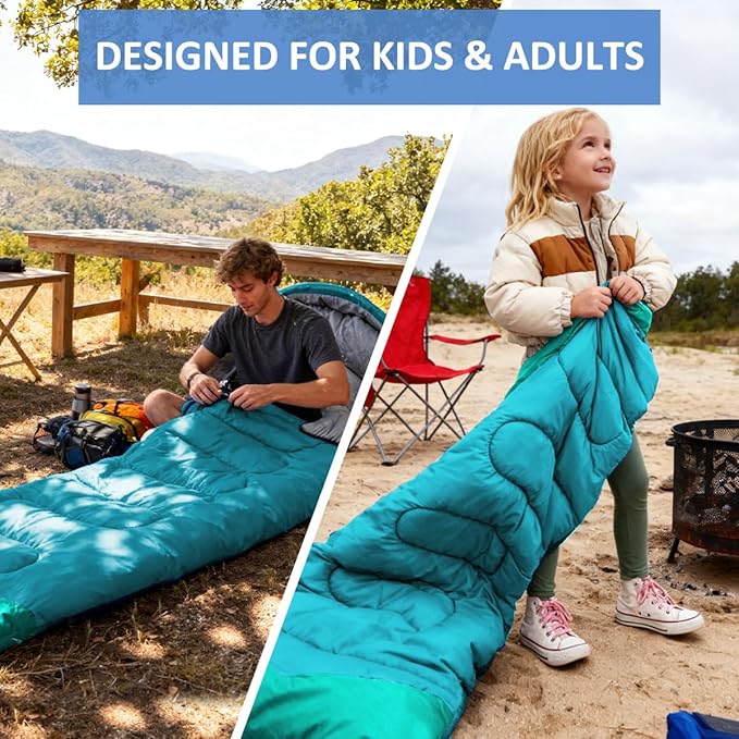 oaskys Camping Sleeping Bag - 3 Season Warm & Cool Weather - Summer Spring Fall Lightweight Waterproof for Adults Kids - Camping Gear Equipment, Traveling, and Outdoors