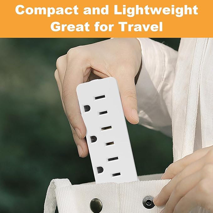 3 Outlet Adapter Extender, 3 Way Grounded Plug Splitter, 1 to 3 Plug outlet splitter, White, 4PACK