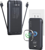 Portable Charger, 10000mAh 22.5W Power Bank Fast Charging with Wall Plug, Built-in Cables, LED Display, Compact Lightweight USB C Travel Battery Pack for iPhone 17/16, Android Cell Phone, Pad, iWatch