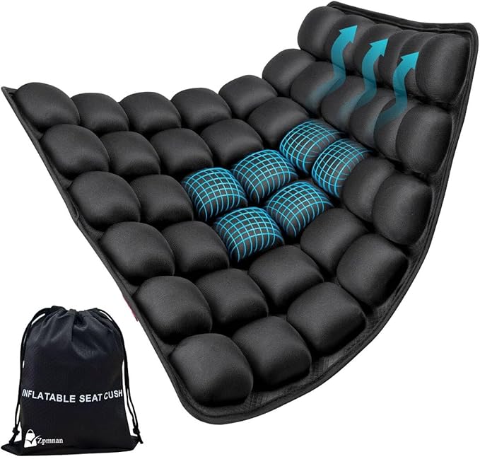 Inflatable Airplane Seat Cushion, Comfort 3d Air Cell Seat Cushion, Tailbone Pain Relief for Long Distance Sedentary People to Use (Black, 16*18in)