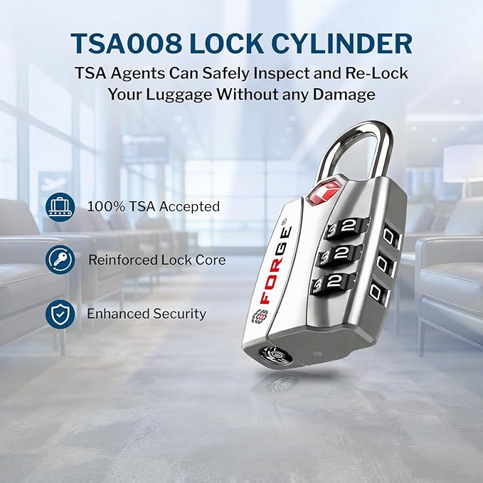 Forge Open Alert TSA Approved Luggage Locks - 3 Digit Combination, Easy Read Dials, Zinc Alloy Body - Ideal Travel Lock for Luggage, Suitcases, Bags & Toolboxes (4 Colors #1)
