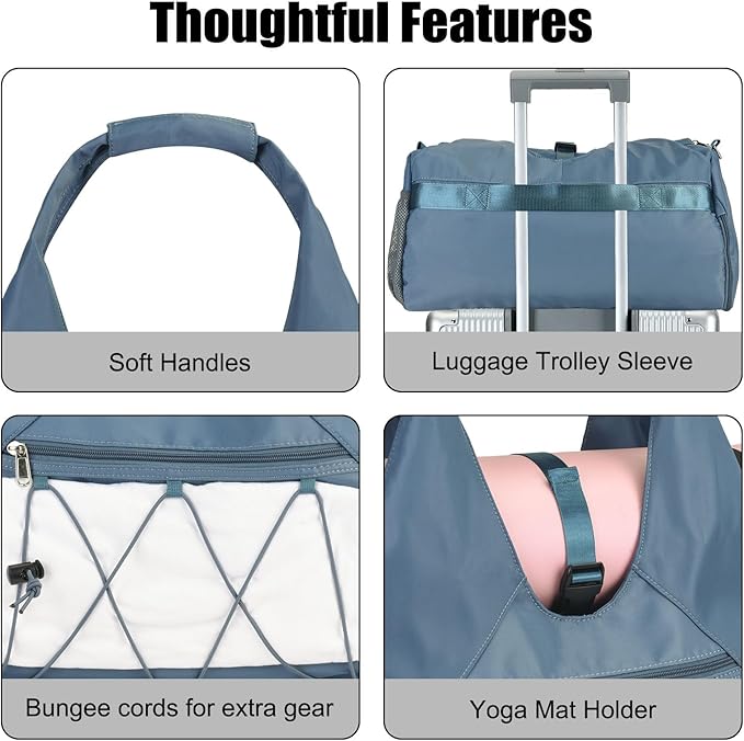 Forestfish Gym Bag For Women With Yoga Mat Holder & Shoe Compartment & Wet Dry Storage Pocket & Adjustable Strap