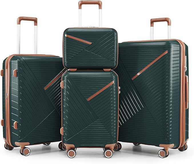4 Piece Luggage Set, Hardside Expandable Lightweight Suitcase with 360° Mute Spinner Wheels Luggage Sets, TSA Lock, 14/20/24/28 Inch Travel Luggage for Men, Women and Girls (Army Green)