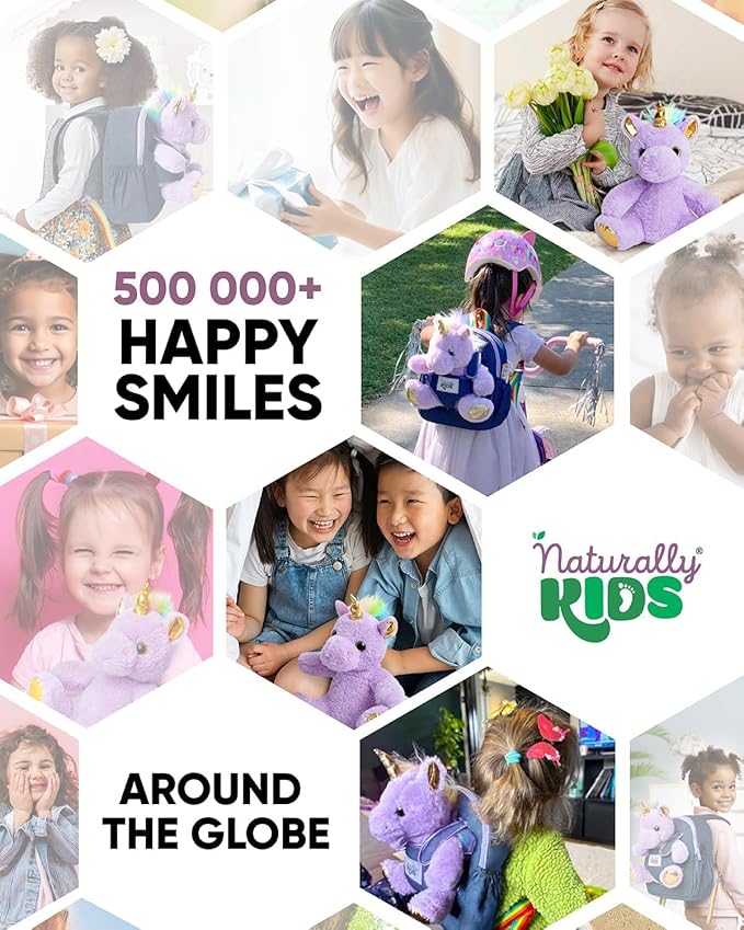 Naturally KIDS 【Upgraded】 Toddler Backpack w Removable Purple Unicorn Toy for Girls Age 2-6 | Side&Inner Pockets, Reflective Logo, Sparkling Material | Christmas Gift for 4 year old Girl