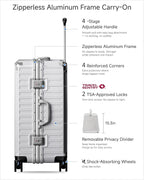 Checked Luggage with Spinner Wheels, 8010S Aluminum Frame Zipperless Polycarbonate Hard Shell Suitcase (ZX-Core, Silver, 24 Inch)