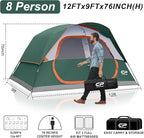 CAMPROS CP Upgraded 6/8 Person Camping Tents, Waterproof Windproof Family Tent with Larger Mesh Windows & Door, Double Layer, Easy Set Up, All-Season Dome Tent with Top Rainfly & Carry Bag