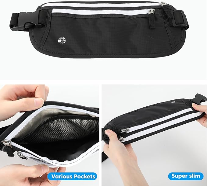 XIEEAOZEE Travel Money Belt, Travel Waist Wallet with RFID Blocking & Hidden Fanny Pack for Men and Women, Hidden Passport Holder to Protect Credit Cards, Passports and Documents
