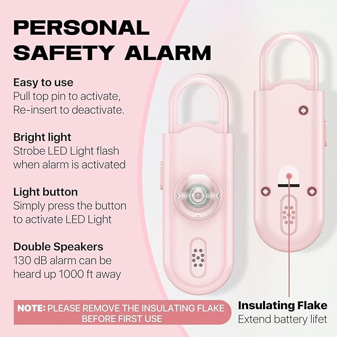 Personal Safety Alarm for Women, 130dB Loud Siren with SOS Strobe Light, Flashlight, 1000ft Audible Help Kids, Elderly Emergency Call, Self Defense Keychain for College Essentials