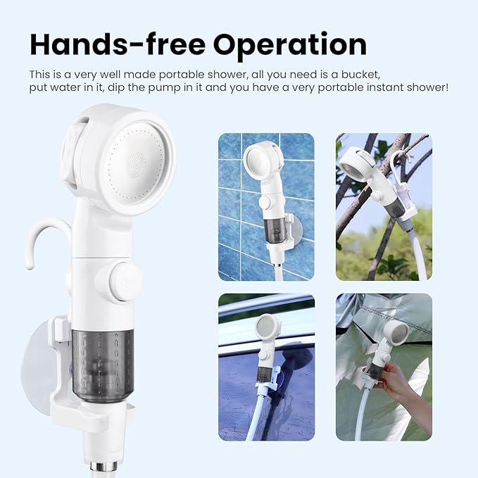 Ann Katy Portable Camping Shower Outdoor Camp Shower Pump,Upgrade Rechargeable Electric Shower Pump with Intelligent Digital Display Multiple Spray Modes for Camping, Hiking, Traveling,RV