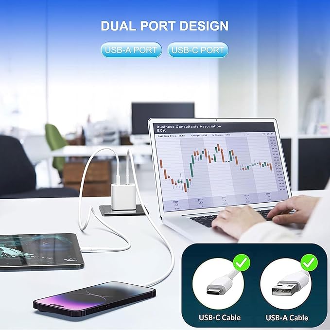 3 Pack USB C Charger Block,20W USB-C & USB-A Port Charger，for i Phone 17/16/15/14/13/12/11/X/8, i Pad and More