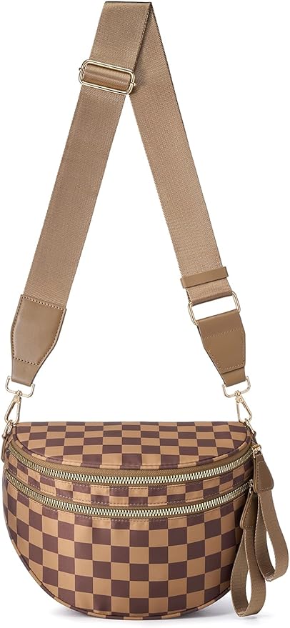 Black and White Checkered Crossbody Bag Bum Bag for Women,Spacious Checkered Purse Fanny Packs Belt Bag