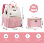 Maelstrom Travel Backpack for Women Men,Laptop Backpack Fits 15.6-17.3 Inch Laptop, Nurse/Work Bag with Insulated Lunch Box (Pink-beige)
