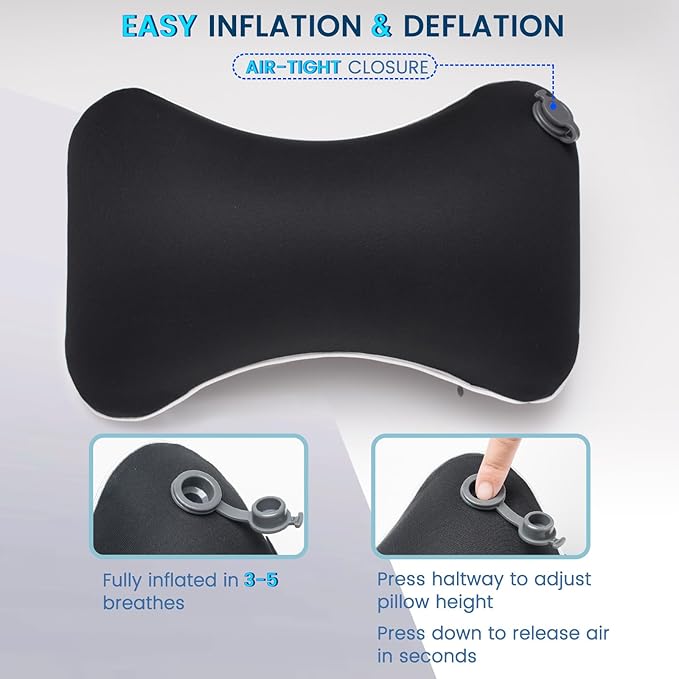 Keemall Inflatable Car Neck Pillow, Soft Headrest Inflatable Car Pillow for Driving Seat with Adjustable Strap, Comfortable Ergonomic Design Neck Support and Breathable Washable Cover