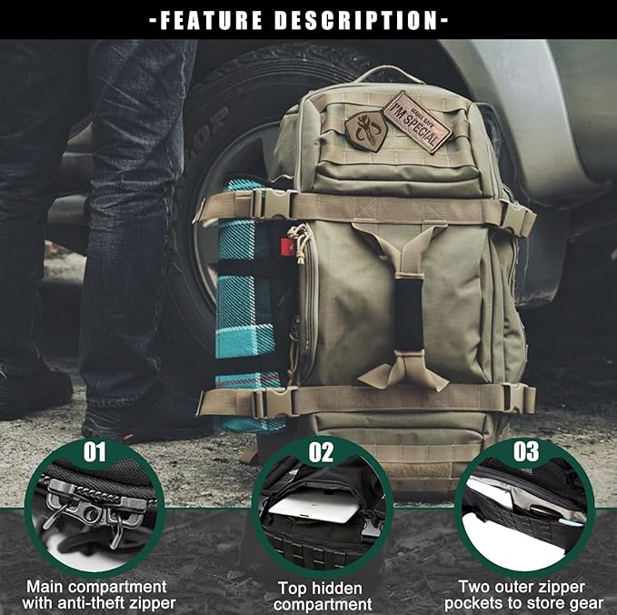 Miramrax Travel Duffle Bag Backpack for Men - Large Tactical Bags Weekender Gym Bag for Overnight Traveling Military Workout Deployment Sports (Coyote, 25L)