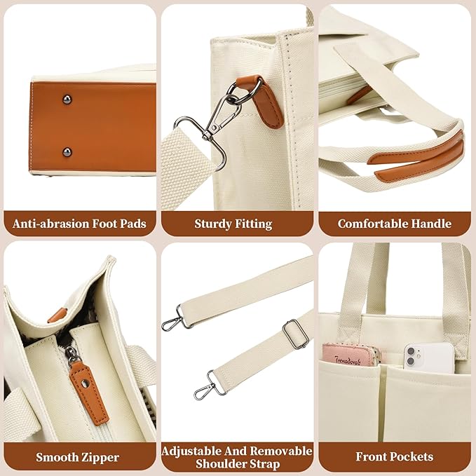 Canvas Laptop Tote Bag for Women | Pockets, Stands Upright, Convertible