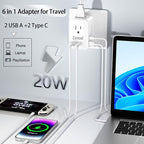 6 in 1 European Travel Plug Adapter,220v to 110v Voltage Converter,US to Europe Travel Adapter,20W PD USB-C Power Adapter, 2 USB A+ 2 Type C,Max 1400w for Hairdryer/traightener/Curling Iron