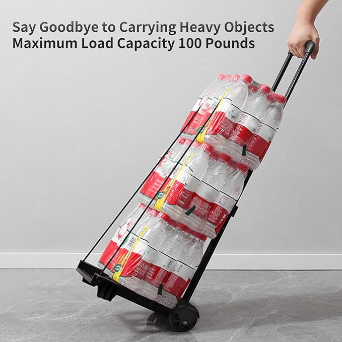 Portable Folding Luggage & Backpack Cart - Heavy Duty Hand Truck for Travel, Shopping, and Moving, with 2 Elastic Straps