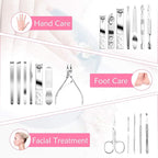 Teamkio 18pcs Manicure Set Pedicure Nail Clippers Set Travel Hygiene Kit Stainless Steel Professional Cutter Care Set Scissor Tweezer Knife Ear Pick Tools Grooming Kits with Leather Case