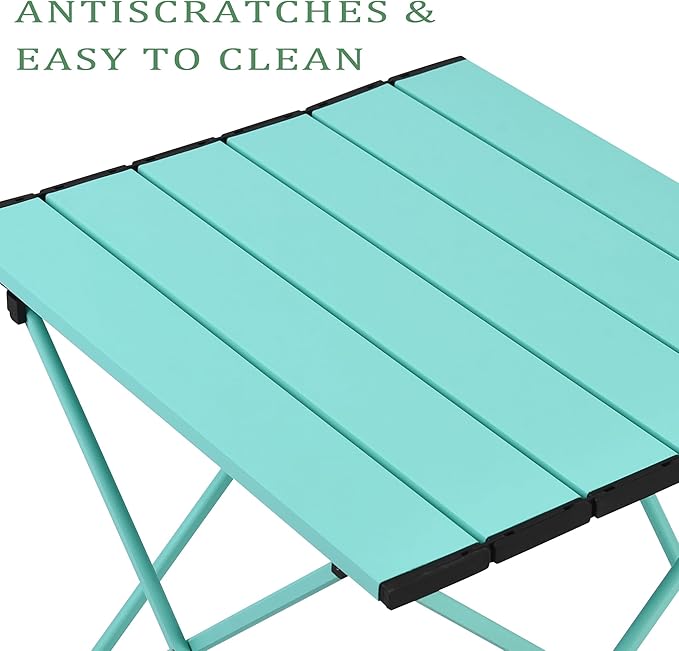 Grope Camping Table with Aluminum Table Top, Folding Beach Table Easy to Carry, Prefect for Outdoor, Picnic, BBQ, Cooking, Festival, Beach, Home (Sky Blue-S)
