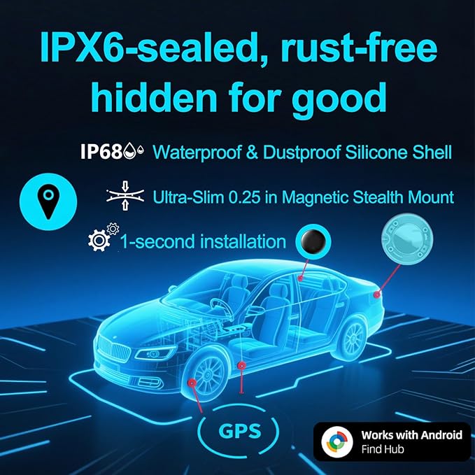 GPS Tracker No Subscription Twin Pack (Android), Car GPS Tracker, Car Tracker Device Hidden, 360 Days Battery, (Includes Keychain, Strap & Mount)