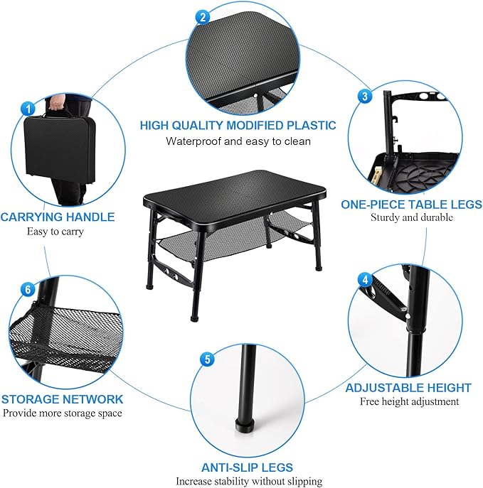 KPR Retractable Small Folding Table and Stool Set, Portable Camping Foldable Table Lightweight Yet More Sturdy with Adjustable Stool for Outdoor Picnic, Beach, Camp, Also Ideal as Laptop Bed Desk