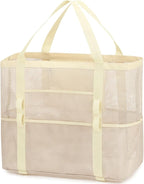Fammart Mesh Beach Bag, Large Beach Tote with Zipper Pocket, Toys Pool Bag for Family Travel Vacation Cruise Essentials