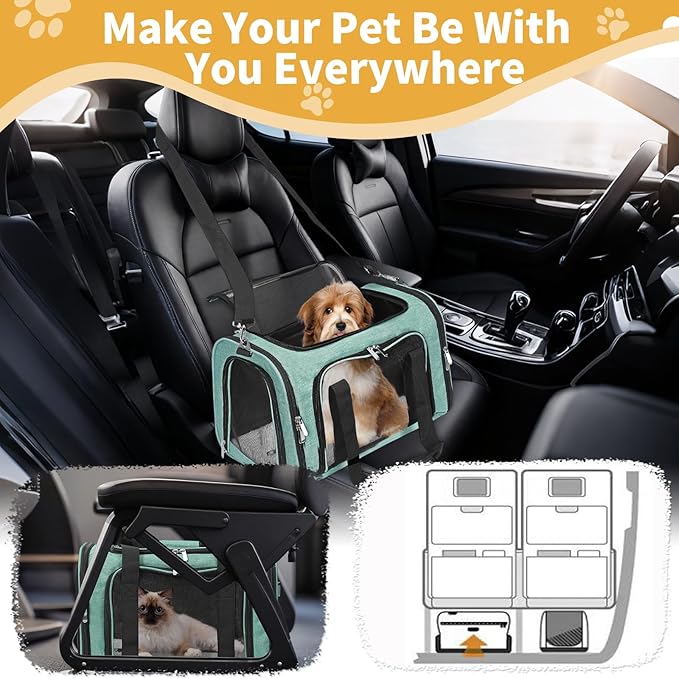 Soft-Sided Cat/Dog/Pet Carrier, Collapsible Pets Travel Carriers for Big Cats/Small Dogs with Shoulder Strap & Removable Mat, Mesh Puppy Carry Bag, Up to 25 Lbs (Turquoise)