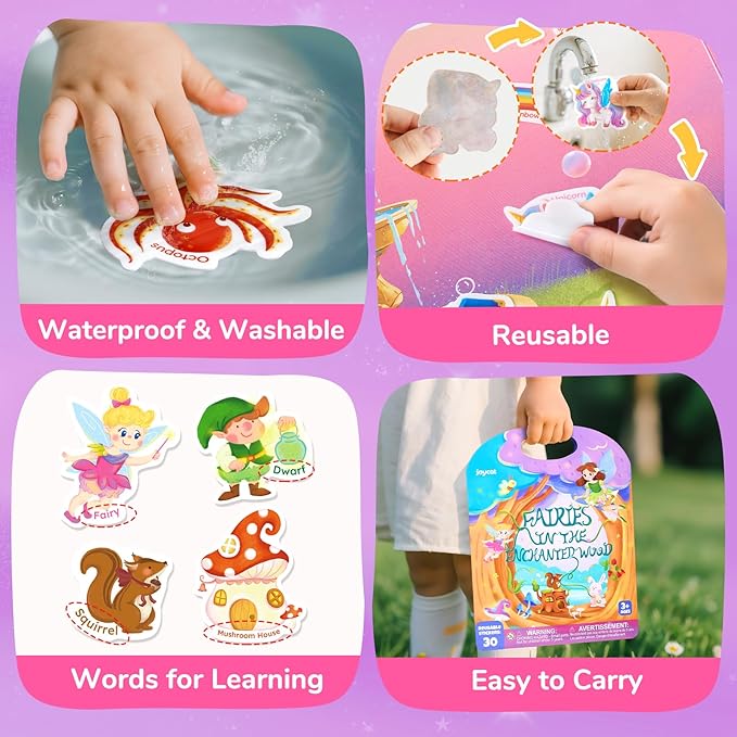 JoyCat Reusable Sticker Book Set (3-Pack): Unicorn, Fairies, Mermaid - 90 Pcs Stickers for Toddlers, Kids Sticker Activity Book, Road Trip Travel Toys, Party Favors, Birthday Gifts for Baby Girls