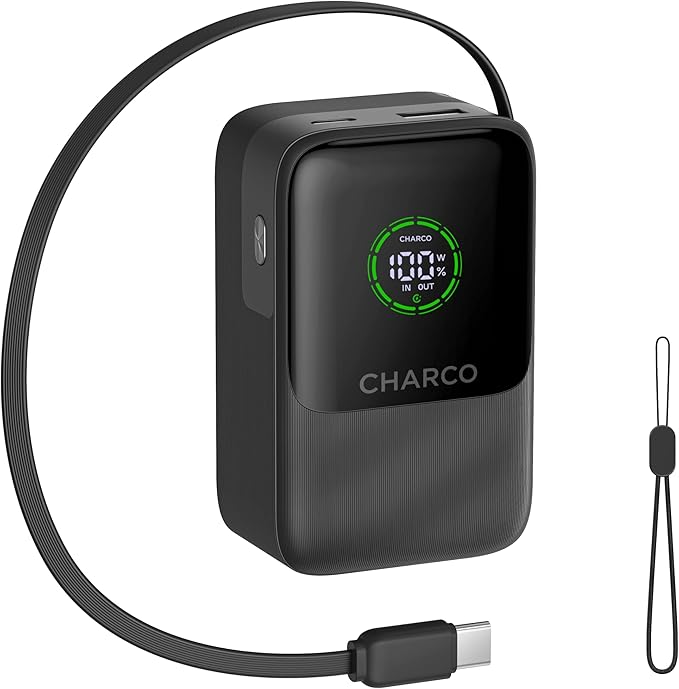 CHARCO Portable Charger Power Bank Fast Charging 45W, 10000mAh Battery Pack Charger Portable with Retractable USB C Cable, Travel Essential Powerbank Compatible with iPhone 17/16 Series, Samsung
