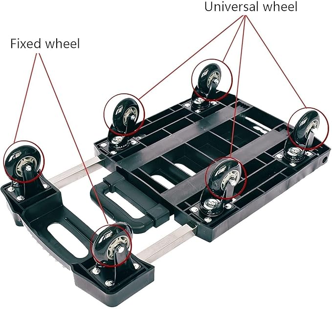 Folding Hand Truck Trolley Cart with Extendable Handle for Office and Luggage Moving, Compact and Portable 6-Wheel Design