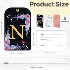 3 Pack Luxury Floral Luggage Tags, Durable PU Leather Suitcase Tags with Stainless Steel Cable Strap, Hidden ID Slot for Privacy Protection, Easy to Identify Waterproof Travel Accessories Gift (N)