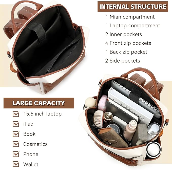 AGLOD Vegan Leather Laptop Backpack for Women 15.6 Inch Work Backpack Purse for Travel College