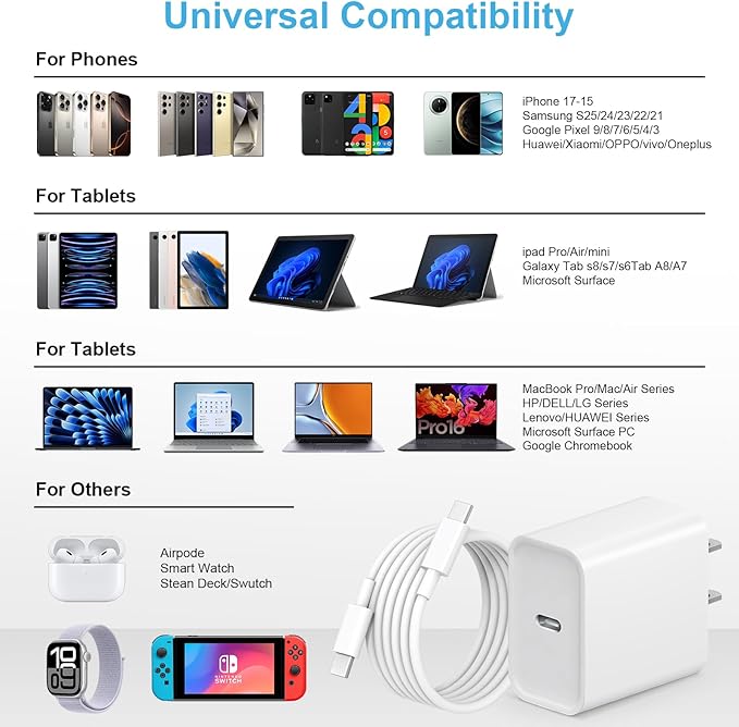 iPhone 17 16 15 Charger Fast Charging, [ETL Safety Certified] 2 Pack 10FT USB C Charger Cable with 20W Type C Fast Charging Block for iPhone 17/17 Pro/17 Pro Max/16/16 Pro/16 Pro max/16 Plus/15（White）