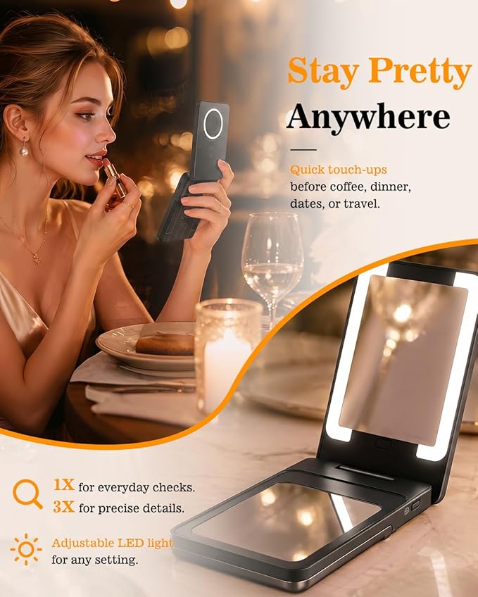 5-in-1 Magnetic Power Bank, 5000mAh Portable Wireless Charger with Mirror, Stand, Bluetooth Remote & Card Holder, MagSafe Compatible Travel Essential for iPhone & Samsung, USB-C Cable Included，Black