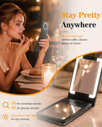 5-in-1 Magnetic Power Bank, 5000mAh Portable Wireless Charger with Mirror, Stand, Bluetooth Remote & Card Holder, MagSafe Compatible Travel Essential for iPhone & Samsung, USB-C Cable Included，Black