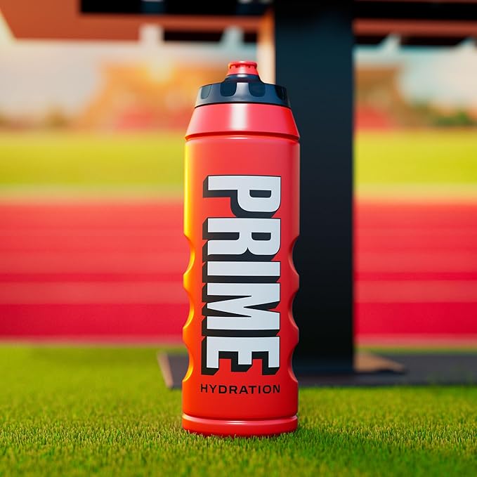 PRIME 32 oz Red Squeeze Sports Water Bottle, BPA Free, Dishwasher Safe, Easy-Grip Ergonomic Leakproof Design, Fast Hydration for Gym, Cycling, Running