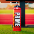 PRIME 32 oz Red Squeeze Sports Water Bottle, BPA Free, Dishwasher Safe, Easy-Grip Ergonomic Leakproof Design, Fast Hydration for Gym, Cycling, Running