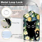 2Pack Luggage Tags for Suitcases, Cute Unique Pu Leather Cruise Luggage Tag with Privacy Cover ID Label Address Card and Metal Ring Suitable for Women Men Kids Travel Bag Yellow Flowers and Cats