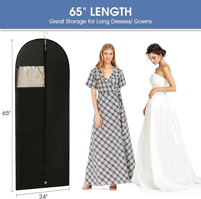 65'' Dress Bags for Gowns, 4 Pack Black Garment Bags for Hanging Clothes, Dress Garment Bag Women, Long Dress Cover for Coats, Dresses, Uniforms