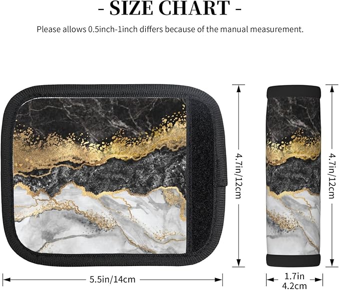 2 Pack Black Marble with Gold Pretty Luggage Handle Wraps Suitcase Tags Identifiers for Travel Accessories