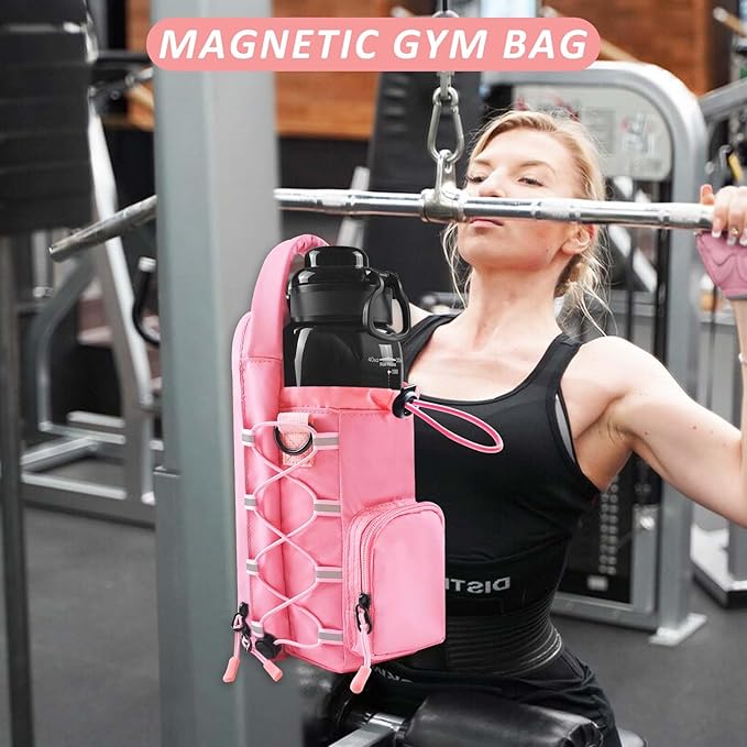 Magnetic Gym Bag for Men and Women, Magnetic Water Bottle Holder for Gym, Small Gym Bag, Gym Gifts for Women and Men (Pink, <40 OZ)