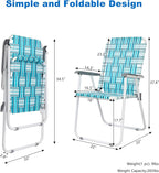 VINGLI Patio Lawn Webbed Folding Chairs Set of 2, Outdoor Beach Chair Portable Dining Chair for Outdoor Yard, Garden (White & Blue, Classic)