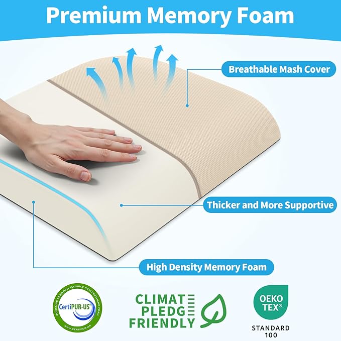 TranquilRelax Large Seat Cushion, Memory Foam Cushion for Long Sitting Hours on Office Chair, Home & Car, Non-Slip Chair Pad for Relieving Back & Sciatica & Hip & Coccyx Pain (Khaki)