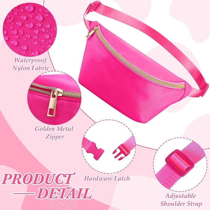 Amylove 9 Pieces Fanny Packs Nylon Waist Bag Zipper Travel Running Bag with Adjustable Strap for Women Men(Nylon,Rose Red)