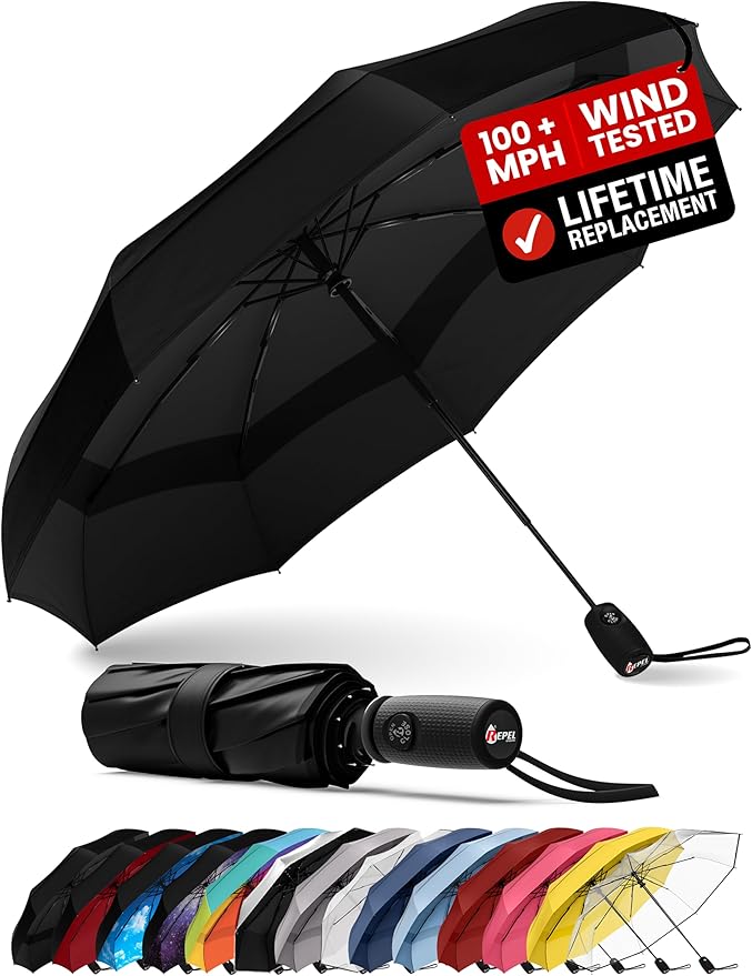 Repel Windproof Travel Umbrella - Compact & Withstands Winds up to 100MPH , Strongest Premium Auto Folding Umbrella for Rain and Sun - Durable, Light & Portable for Women & Men , Fits Backpack & Cars