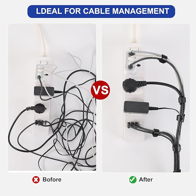 Nettbe Reusable Cable Ties, 60 PCS 8 Inches Adjustable Cord Straps Wire Organizer Cord Wrap and Hook Loop Cable Management